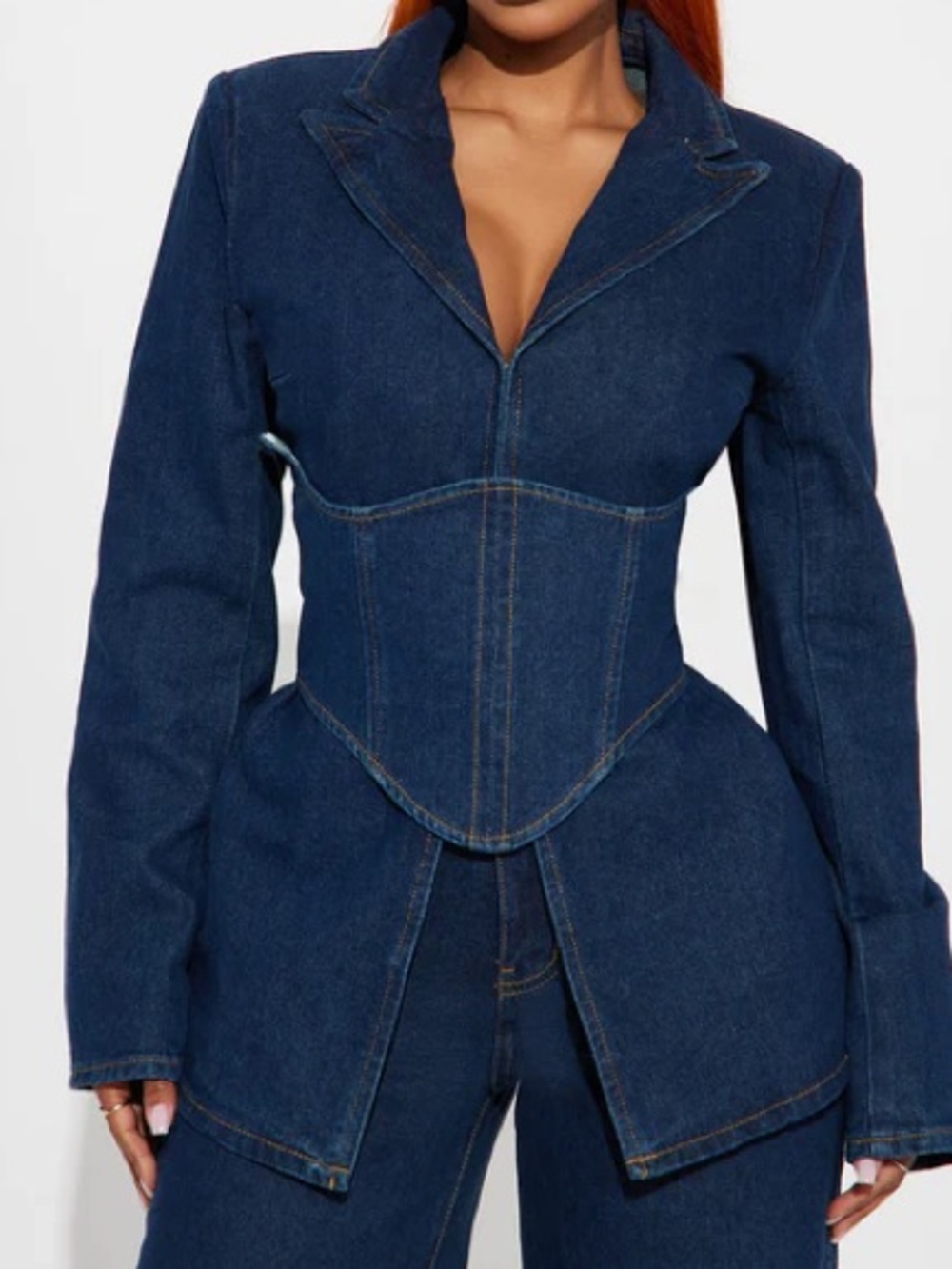 Dark Blue Denim Corset Blazer Jeans Top - Women
